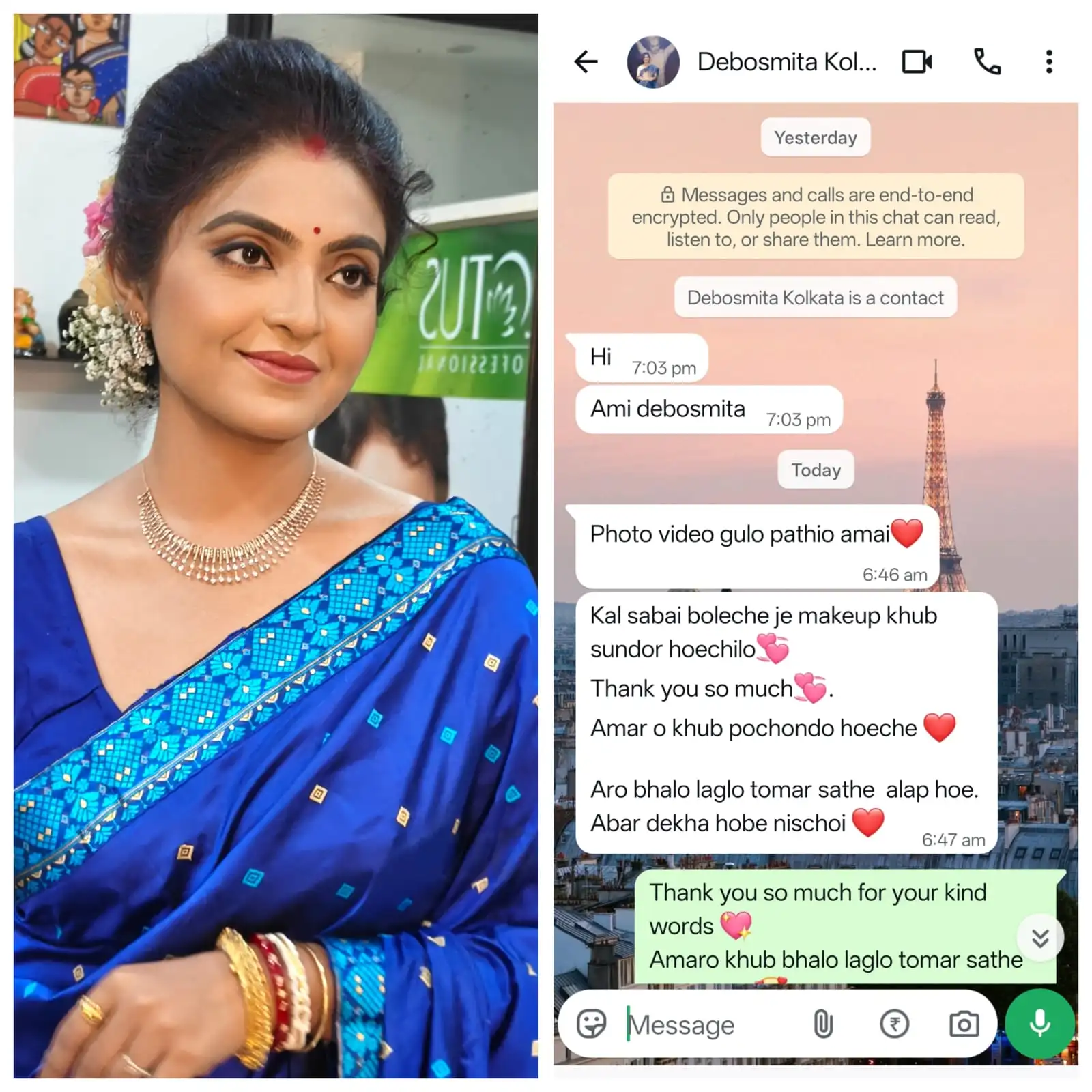 Client feedback post from Apsara Makeup and Beauty on Instagram